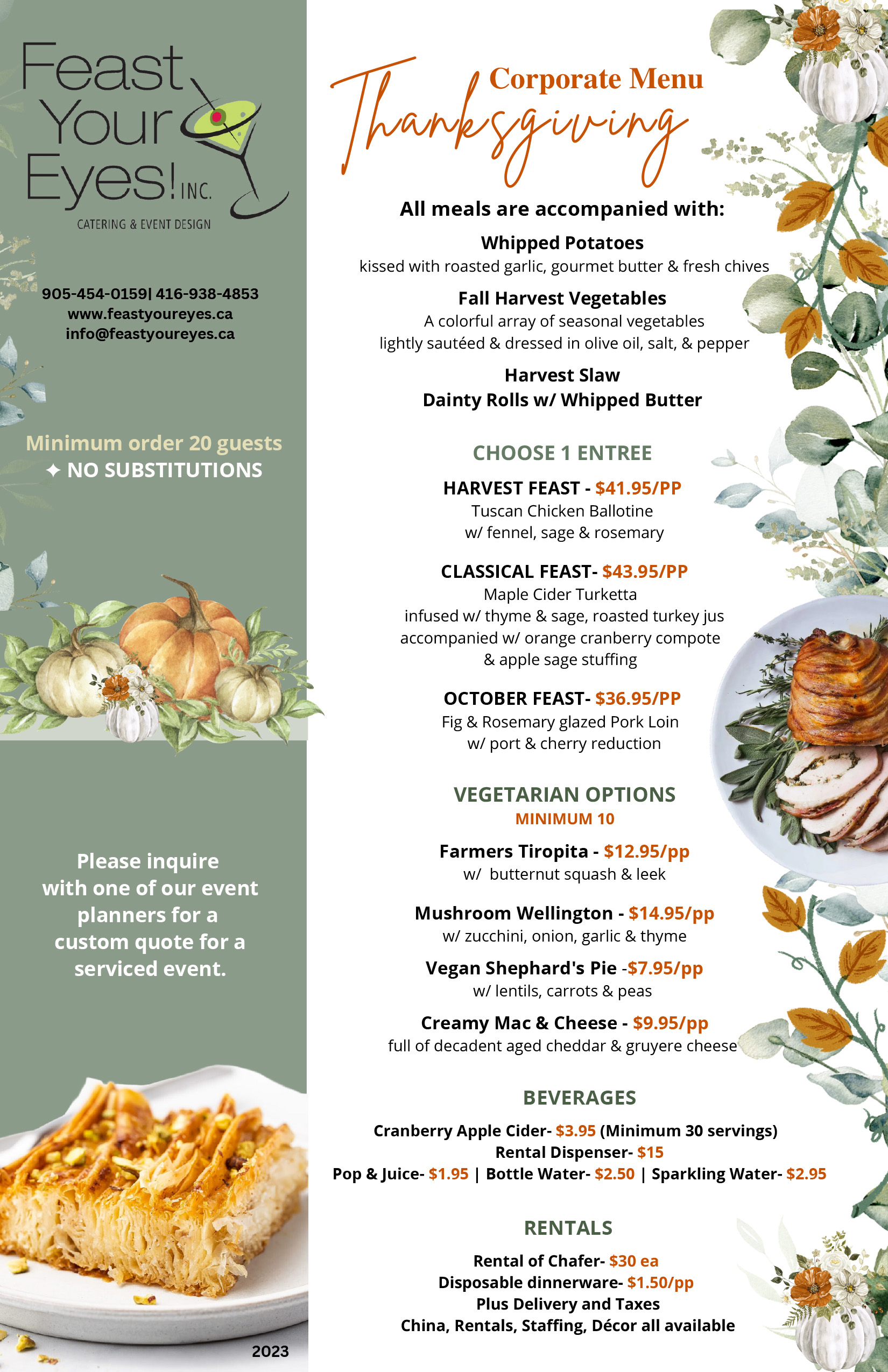 Feast Your Eyes Corporate Thanksgiving Menu 2023